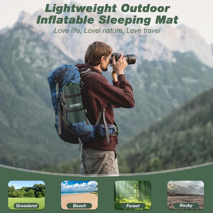 Isomatte JATEKA самонадувна, Ultralight, з подушкою та насосом для кемпінгу, рюкзака, подорожей, походу, намету. Легка спальна матрац для одного