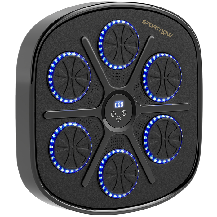 Спортивний Музичний Боксер: Ритмічна тренувальна машина з 9 режимами, Bluetooth, світлодіодними підсвічуванням та боксерськими рукавичками. Чорний колір.