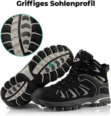 Черевики для трекінгу жіночі та чоловічі, теплі, з підкладкою, 36 EU, чорно-сірий