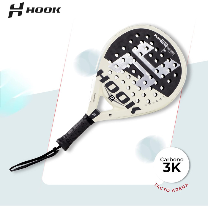 Падель ракетка Hook Platinum White Art для унісекс, 355/365 г, 100% карбон, контроль, EVA, середній баланс, Sand-Touch, кругла
