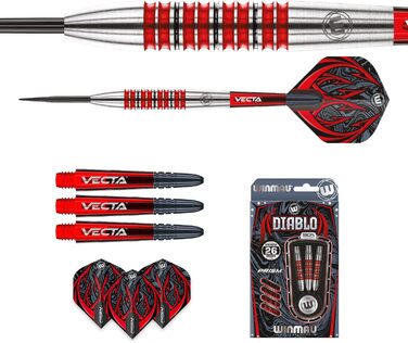 Дротики для дартсу WINMAU Diablo 26 г, сталева вістря, вольфрам, з оперенням та стержнями, професійні