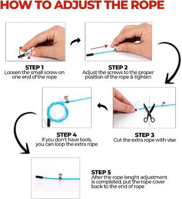Скакалка Edifit для фітнесу, боксу та тренувань вдома, 3 метри, регульована ручка 165 мм, червоно-чорний
