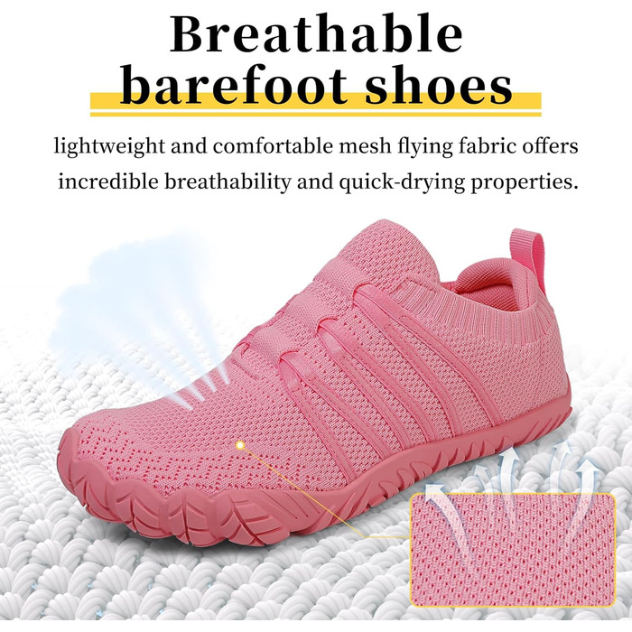 Босі кросівки для жінок та чоловіків: широкі, легкі, дихаючі, з підошвою Zero-Drop, для трейлу, фітнесу, бігу по вулицях. Унісекс, розміри 36-46 EU, колір рожевий