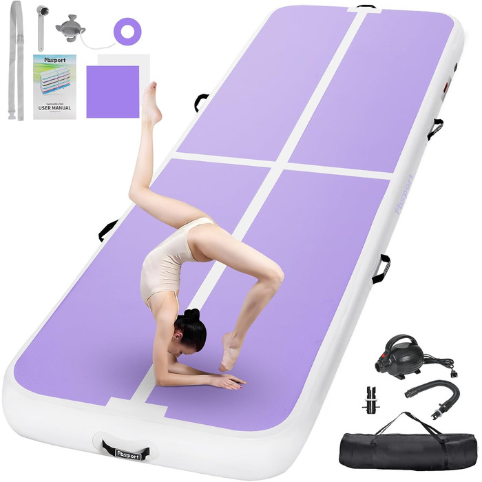 Гімнастичний надувний мат FBSPORT Airtrack 10/20 см, для дому та спортзалу, з насосом і сумкою, для тренувань, йоги, гімнастики, 2-6 м