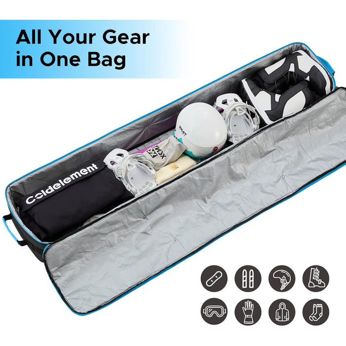 Чохол для сноуборду XCMAN для подорожей літаком – повністю м'який, водонепроникний, для сноуборду та черевиків, чорний, 165 см