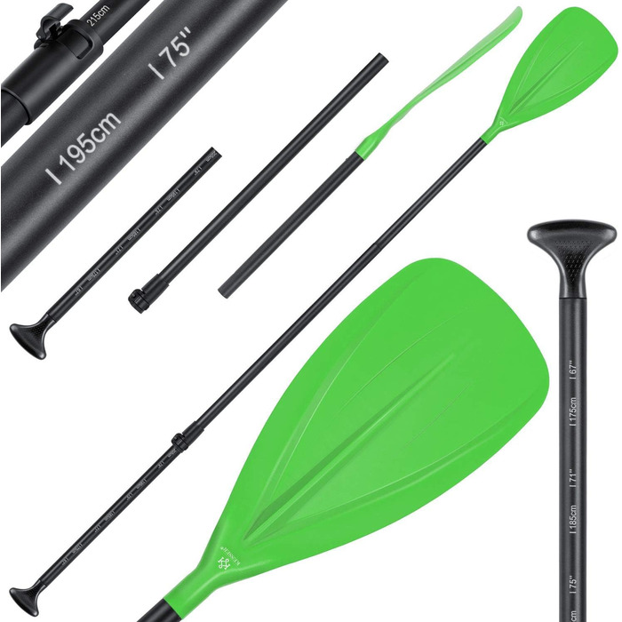 Весло KESSER 3-в-1 для каяка та SUP, алюмінієве, телескопічне 165-215 см, антиковзне, для сапборда, серфінгу, човна, зелене