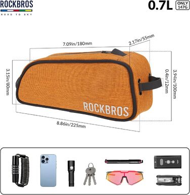 ROCKBROS велосипедна сумка на раму Road-to-Sky, водовідштовхувальна, 0,7 л, з відбивачем, для шосейних, гірських і гравійних велосипедів, оранжева