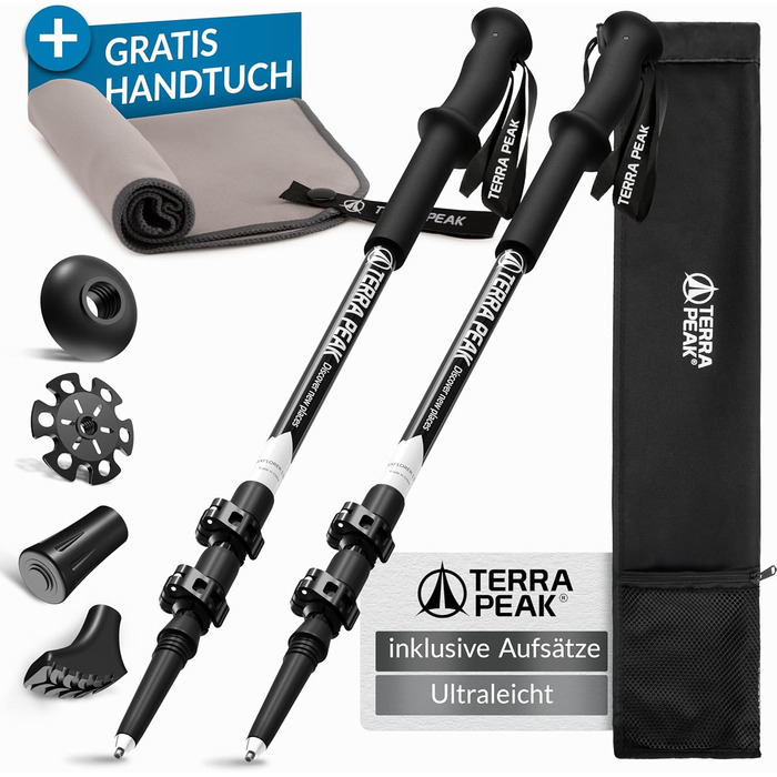 Трекінгові палиці Terra Peak® Premium Carbon Teleskop - для жінок та чоловіків, регульовані, з мікрофібровим рушником