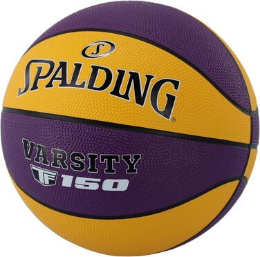 Баскетбольний м'яч Spalding TF-150 Varsity: міцний гумовий матеріал, офіційний розмір, для будь-яких поверхонь, з рельєфним зчепленням для кращого контролю (6, фіолетовий/золотий)