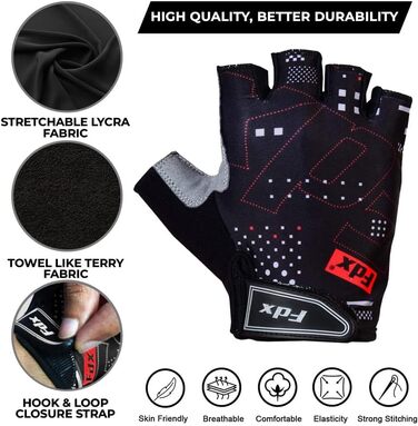 Фархівські велоперчатки FDX напівпальцеві, чорні, XL: дихаючі, з гелевою підкладкою, захист від ударів, для MTB та шосе