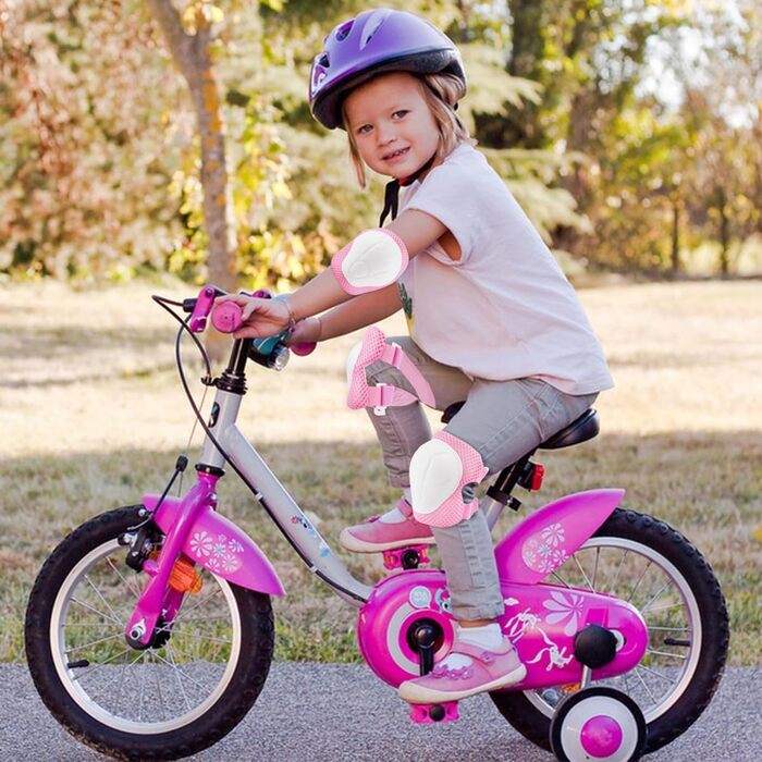 Набір наколінників Kinder 6 в 1: захист для колін, ліктів та зап'ясть. Підходить для скейтбордингу, інлайнів, Hoverboard, велосипеда (Рожевий, Білий)