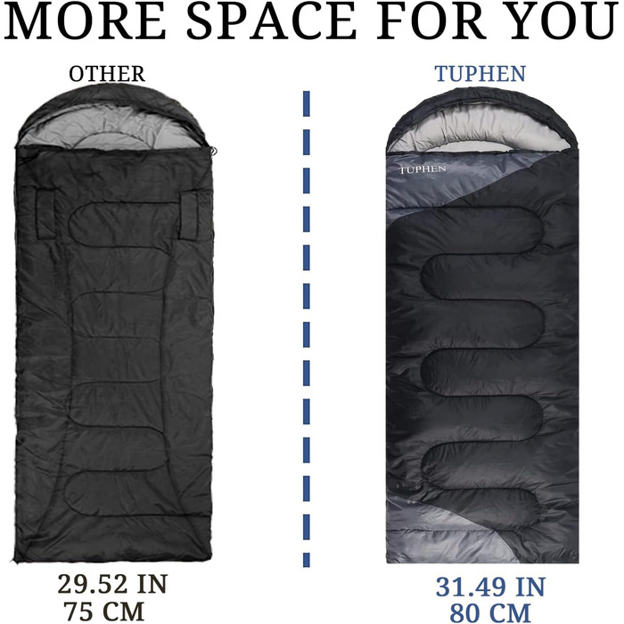 Спальний мішок 3-4 сезони для дорослих та дітей - легкий, водонепроникний, для кемпінгу та подорожей (86.61''x31.49'', темно-сірий)