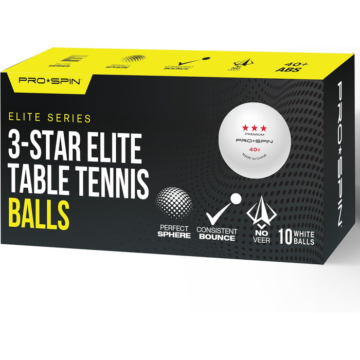PRO SPIN Набір тенісних м'ячів для настільного тенісу 3 зірки 40+ | Міцні ABS-м'ячі для тренувань та змагань | Elite Series (10 шт.)