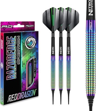 Дротики для дартсу RED DRAGON Razor Edge Softip, вольфрамові, професійні, 18 г, з оперенням та стрижнями