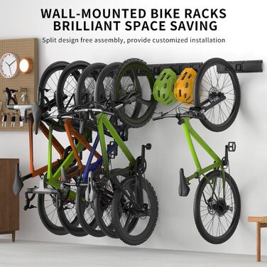 Настінна тримач для велосипедів Housolution 32 дюйми на 4 велосипеда + 3 шоломи, до 136 кг, міцний сталевий гак для велосипедів, стійка для велосипедів, настінна монтаж для гаража, чорний