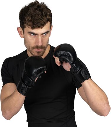 Рукавички для MMA Sanabul Essential 7oz | Тренувальні рукавички для змішаних єдиноборств | Гібридні спарингові рукавички (Чорні, S/M)