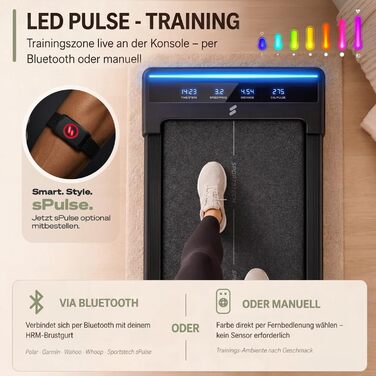 Бігова доріжка Sportstech sWalk Lite Walking Pad для дому та офісу, нахил 6%, до 6 км/год, LED-дисплей, керування через додаток та пульт, компактна, до 150 кг, чорна