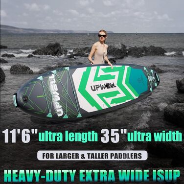 SUP дошка Upwell 350x89 см з сидінням, надувна для дорослих та підлітків, комплект (рюкзак, весло, ліш, помпа, плавники) Chipmech Green