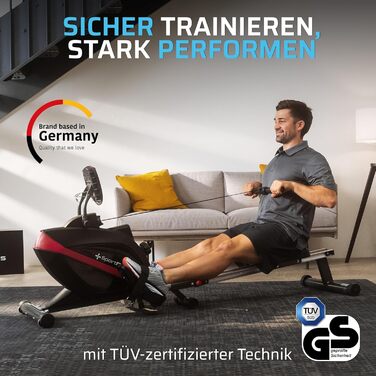 Гребний тренажер SportPlus для дому, складаний, з тихою магнітною системою гальмування, комп'ютер для тренувань, фітнес-обладнання для дому, Indoor гребний тренажер, сумісний з додатком (опціонально), комфортний