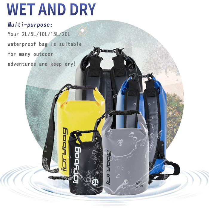 Водонепроникний мішок IDRYBAG 20L: для каякінгу, сплавів, відпочинку на пляжі та подорожей