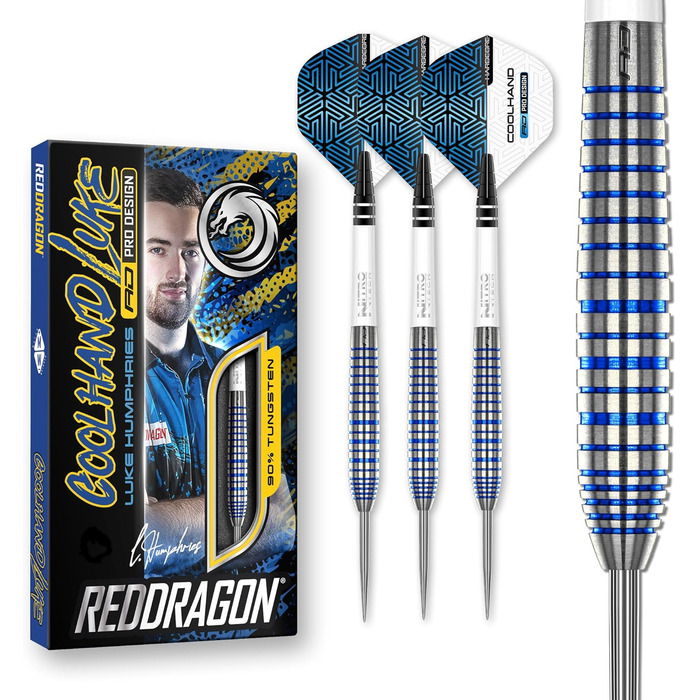 Дартс набір Red Dragon Luke Humphries TX Series, стілтип, вольфрам, 22 г, 3 шт, з крилами і хвостовиками, преміум-якість