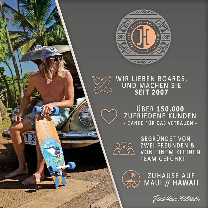 Балансборд JUCKER HAWAII Trick & Surf з натурального дерева, протиковзке покриття, комплект Wave з корковим роликом і килимком