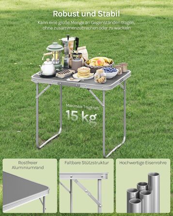 Складаний туристичний стіл Woltu для пікніка, відпочинку на природі та в саду, 70x50x60 см (алюміній + MDF)