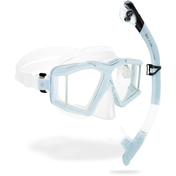 Маска для снорклінгу та дайвінгу Cressi Horizon Unisex з 4 окремими лінзами, або комплект маска+трубка Scilla Top Dry Combo для обмеженого дихання, прозорий/блакитний