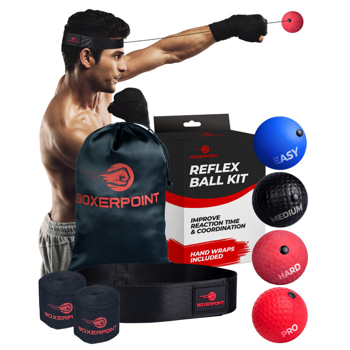 Рефлексна куля для боксу для дорослих та дітей - набір для тренування реакції та координації, з пов'язкою, сумкою та рукавичками