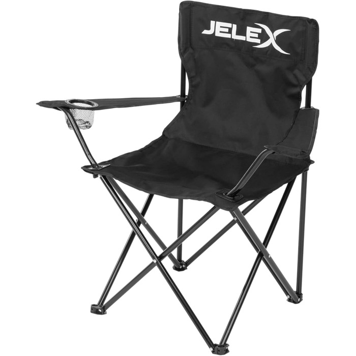 Крісло для кемпінгу JELEX Expedition зі спинкою, підлокітниками та тримачем для напоїв, простий механізм складання. Водовідштовхувальне, чорного та зеленого кольорів (зелене) (чорне)