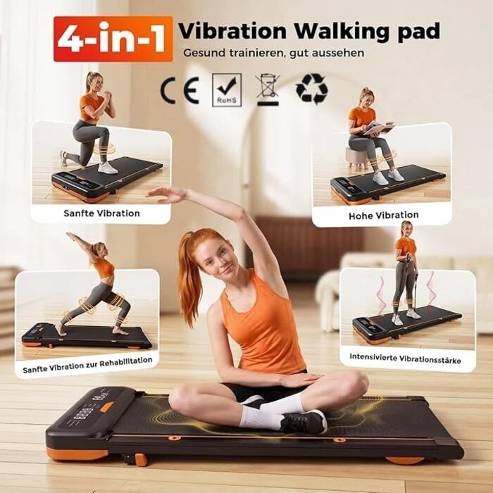 Бігова доріжка для дому з нахилом 7%, Walking Pad 5: реабілітація, 5 рівнів вібрації, під стіл з додатковою ручкою, LED, 2.5HP, швидкість до 7.5 км/год, управління з пульта, до 136 кг, з APP