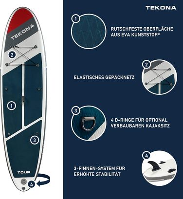 Надувна SUP-дошка TEKONA 300 см з веслом, рюкзаком, насосом, 3 плавниками, комплект для каяка, різні моделі та кольори