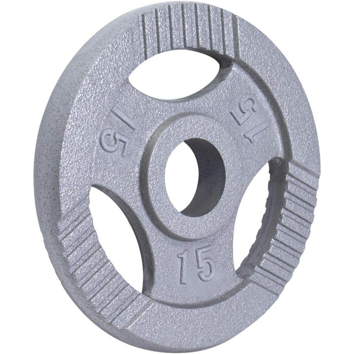 Олімпійські диски GORILLA SPORTS з чавуну, сріблясті, 1,25–20 кг, 50 мм, Tri-Grip – вагові млинці для штанги