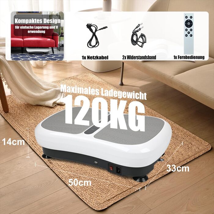 Вібраційна платформа для фітнесу: тренування вдома, 99 рівнів інтенсивності, 5 програм, Bluetooth, масаж, розвиток м'язів, EU-03W