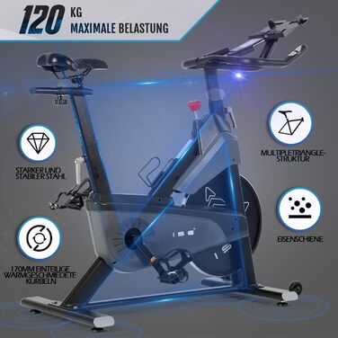 Велотренажер ISE з регульованим опором 26 кг, тихий hometrainer з LCD-дисплеєм, підставка для планшету, велотренажер для кардіотренувань вдома, до 120 кг