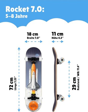Скейтборд дитячий від 3 років Rocket – Комплект для початківців 3-11 років, 7-шаровий клен, ABEC 5, протиковзке покриття