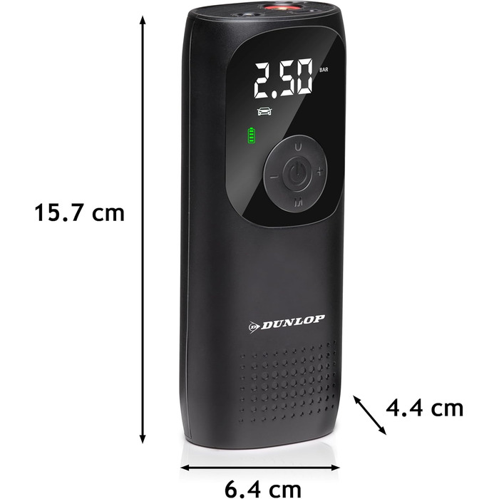 Електричний компресор Dunlop 150PSI, USB-C, велосипедний насос для всіх вентилів, насос для м'ячів, 10 Бар з манометром, пластиковий, чорний