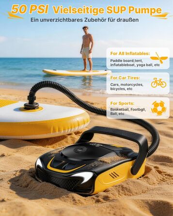 Насос електричний для SUP дошки з акумулятором 50PSI: помпа для накачування SUP, каяка, повітряних куль, матраців з LED-підсвіткою