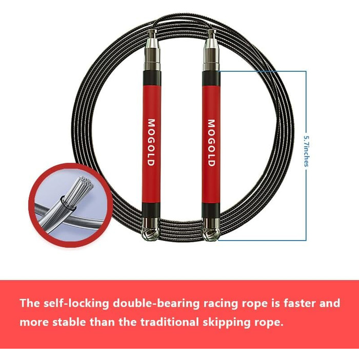Стрибкове канат MOGOLD з регулюванням довжини, 4 канатні мотузки для кросфіту, кульковий підшипник, силіконовий грип