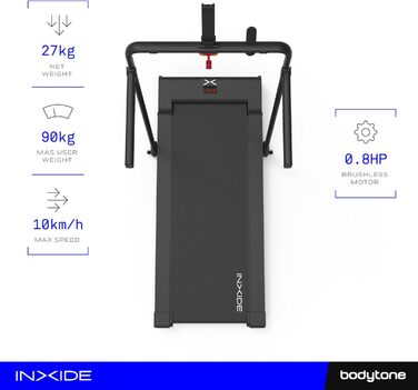 Bodytone Klappване бігове полотно з Bluetooth, сумісне з FitShow та Zwift, швидкість до 10 км/год, динамік, модель FIT10 Inxide