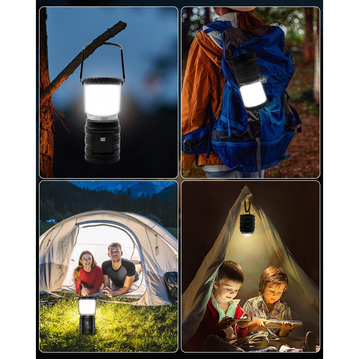 LED кемпінговий ліхтар на акумуляторі 8000mAh, 1000 люмен, з індикатором заряду, 4 режими світла, водонепроникний IP65, USB-C, для кемпінгу, туризму, риболовлі, SOS, модель M2