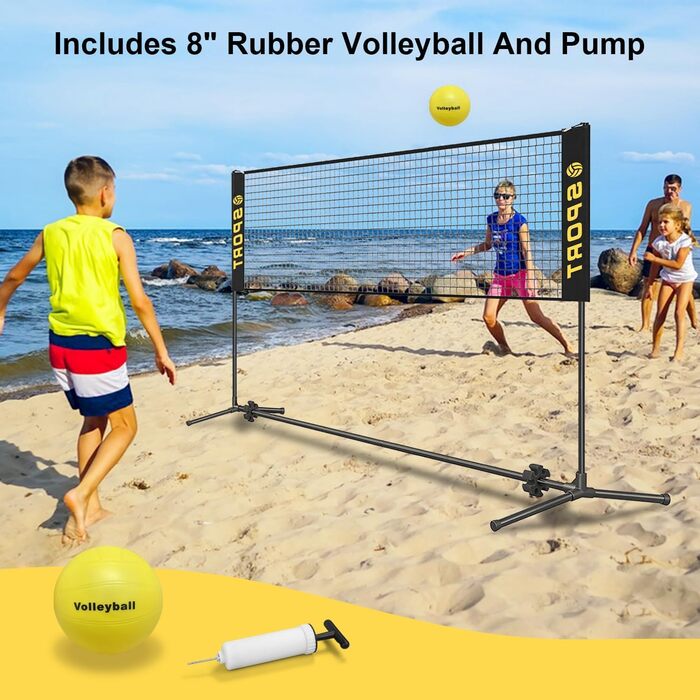 Портативне міні-волейбольне сітка, комплект з гумовим волейбольним м'ячем, насосом та сумкою. Регульована висота 7,9 м - 1,5 м для тенісного, бадмінтонного, футбольного та піклбол-сітки
