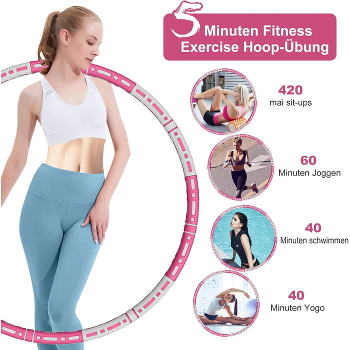 Обруч Hula Hoop TvvaaFog для дорослих і дітей, 1,2 кг, 8 знімних секцій, масажний, посилений сталевий сердечник, червоно-сірий