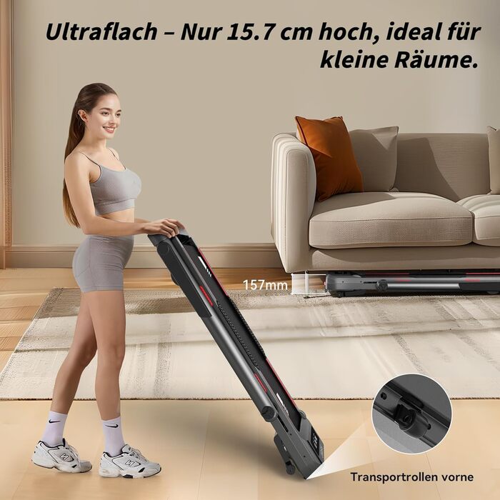 Біговий тренажер JASPORT H з нахилом 12°, 2-в-1 Walking Pad до 14 км/год, двигун 3.0HP, 18 програм, сенсорний та пульт дистанційного керування, Dual LED, складний 157 мм, Bluetooth App Zwift/Kinomap, для дому та офісу (GL3H)