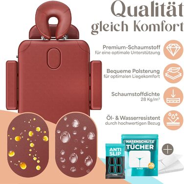 Масажне ліжко KESSER® з 3 зонами, до 250 кг, складане, регульоване, з аксесуарами (підголовник, підлокітники, сумка), для косметичних процедур та терапії, антиковзаюча поверхня, 61 см, Бордовий