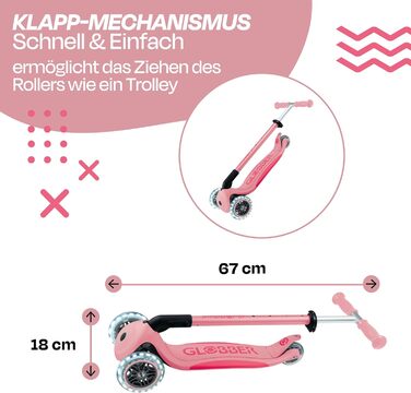 Дитячий триколісний самокат GLOBBER Primo Foldable Plus Lights з LED колесами, складаний, регульований, для дітей від 3 років