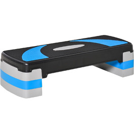 Степ-платформа для аеробіки, фітнесу та спорту, регульована по висоті, 3 сходинки, чорний+світло-блакитний+сірий