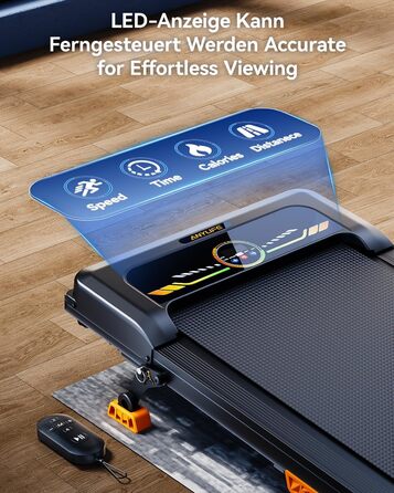 Бігова доріжка AnyLife з регулюванням нахилу, компактний, тихий, LED-дисплей, для дому, чорний, до 150 кг