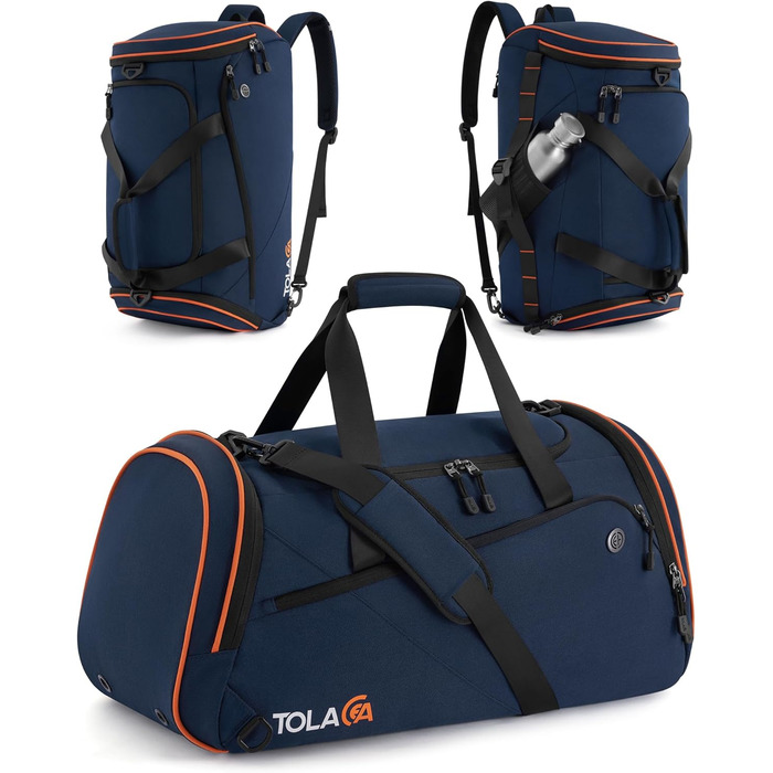 Спортивна сумка Tolaccea 47L з відділенням для взуття та мокрого одягу - рюкзак-дуffel для фітнесу, тренувань, басейну, подорожей (Темно-синій)