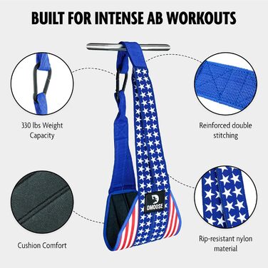 Підвісні ремені для преса DMoose Fitness для турніка, товстий м'який армгарт для тренування преса, 2 нержавіючі карабіни, ремені для підйомів ніг, американські